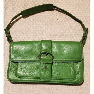 Ann Taylor Loft Mini Green Purse Y2K Leather Satchel Buckle Silver Hardware